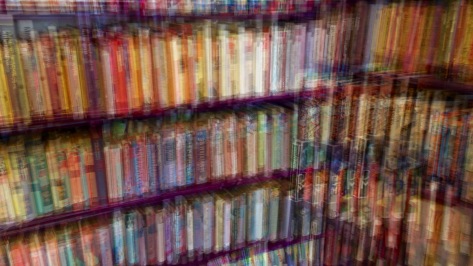 A multiple exposure of a bookshelf done with OverCam. Photo by Eduardo Libby.